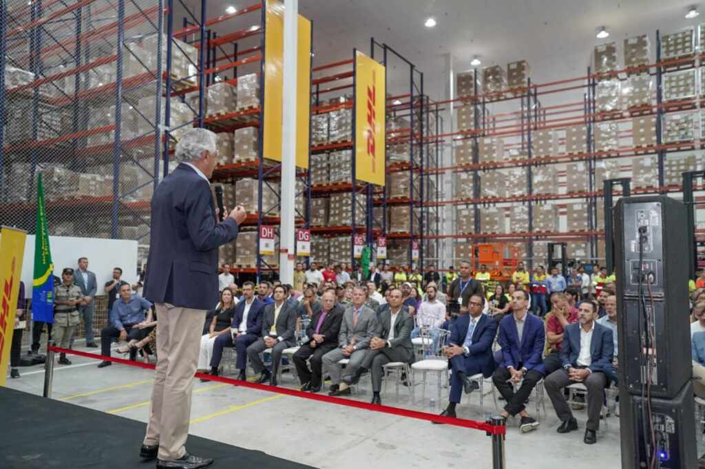 Em março de 2023, governador Ronaldo Caiado participou da inauguração de um novo centro de distribuição da multinacional alemã DHL, em de Aparecida de Goiânia (Fotos: Secom-GO)