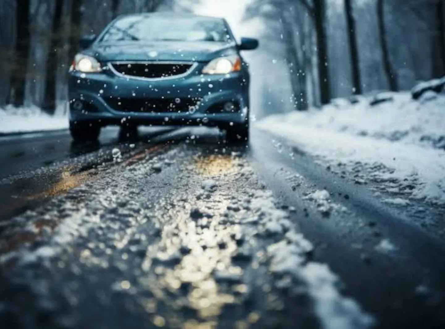 Imagens de carro na pista no frio e chuva