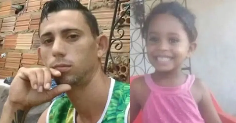 Foto mostra o homem suspeito de assassinar a enteada de cinco anos e a criança vítima do crime em Trizidela do Vale, Maranhão.