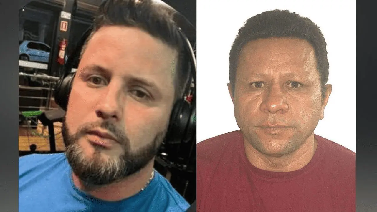 Montagem com duas fotos: à esquerda, o acusado de homicídio; à direita, a vítima, ambos em retratos individuais.