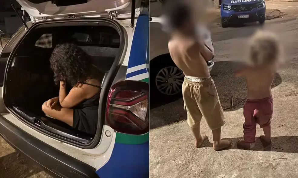 Babá detida por suspeita de maus-tratos e duas crianças de 2 e 4 anos durante ocorrência em Goiânia. Foto: Divulgação/Conselho Tutelar.