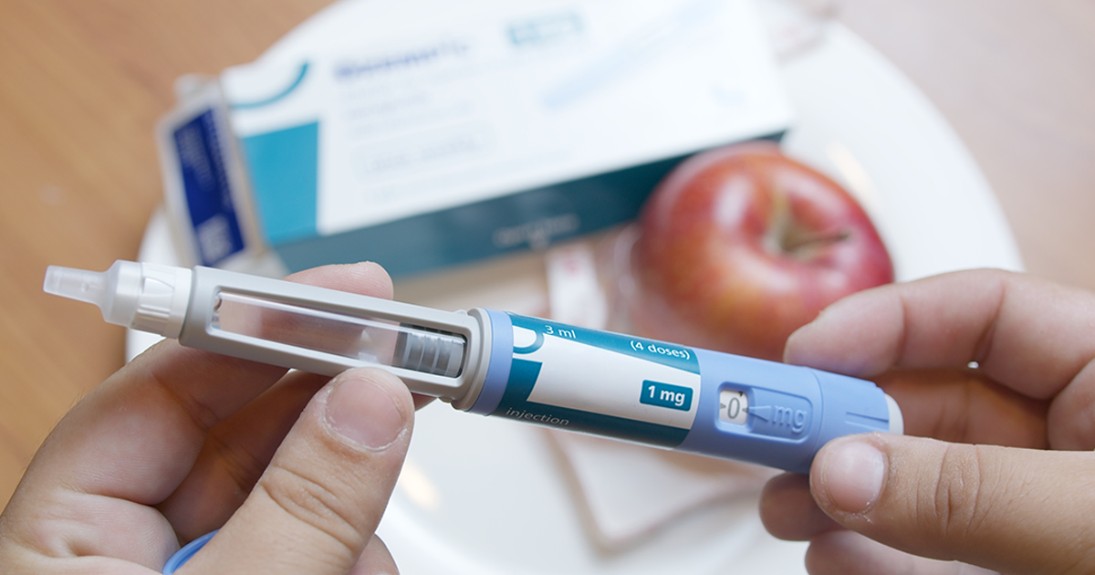 Caneta injetável de semaglutida, medicamento utilizado no tratamento do diabetes tipo 2