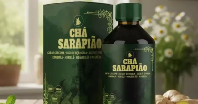 Embalagem e frasco do Chá Sarapião, produto proibido pela Anvisa.
