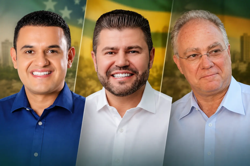 Montagem reúne três candidatos que aparecem empatados na liderança da pesquisa para deputado estadual em Goiás.