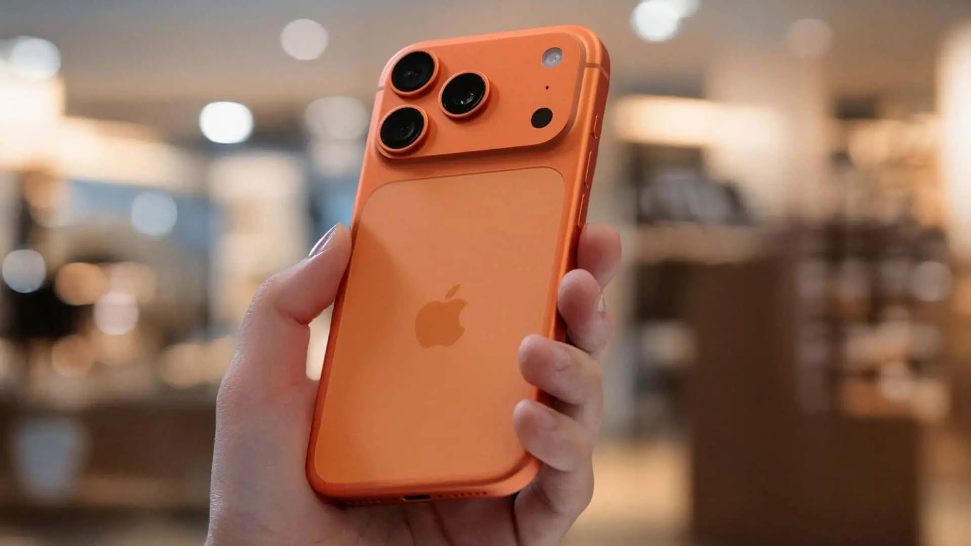 iPhone 17 Pro Max na cor laranja, modelo que aparece entre os produtos disponíveis em leilão da Receita Federal.