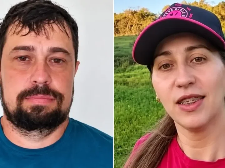 Montagem com Loreinei Moraes à esquerda e Daiana Gisele Müller à direita, usando boné preto e rosa em uma área rural.